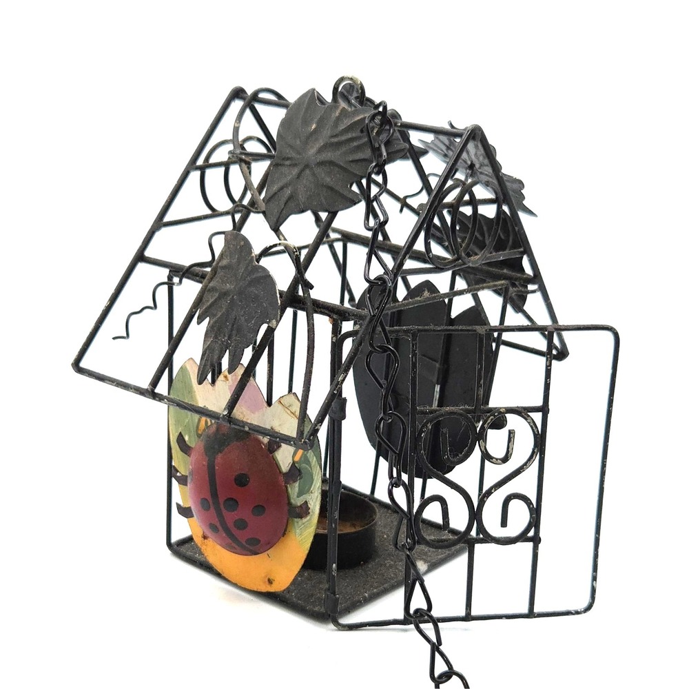 Black Metal Hanging Birdhouse Ladybug Votive Tea Light Candle Holder Cottage‎